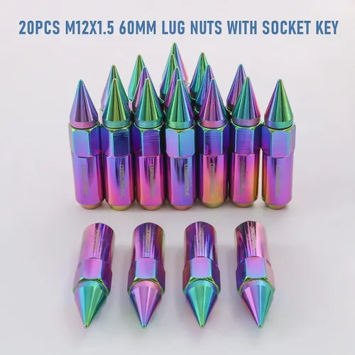 Miniatura 6 de JDMSPEED Neo Chrome 20 unids M12X1.5 Cap Spiked Extended Tuner 2.362 in Ruedas de Aluminio Llantas Tuercas