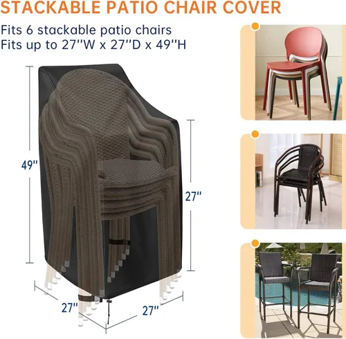Miniatura 2 de Fundas apilables para sillas de patio, fundas para sillas de exterior con respaldo alto, 600D, resistentes al agua, fundas para muebles de jardín