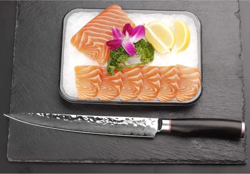 Miniatura 4 de YOUSUNLONG Cuchillo de filete de 10 pulgadas, cuchillo para tallar carne, cuchillo sashimi, 9.6 in, mano izquierda, acero de damasco martillado
