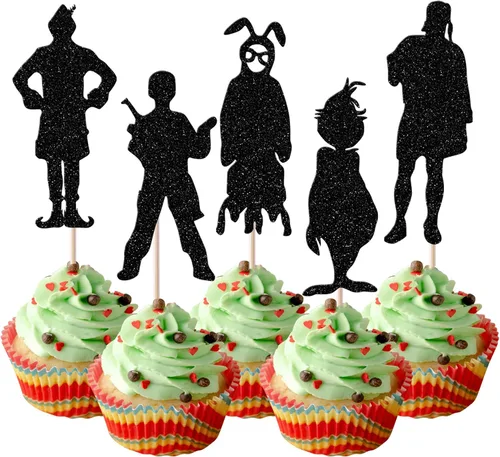 Miniatura 14 de Rsstarxi Paquete de 24 Adornos para Cupcakes Oh Baby de Navidad con Purpurina, Sombreros de Navidad, Palillos para Cupcakes de Baby Shower para Baby