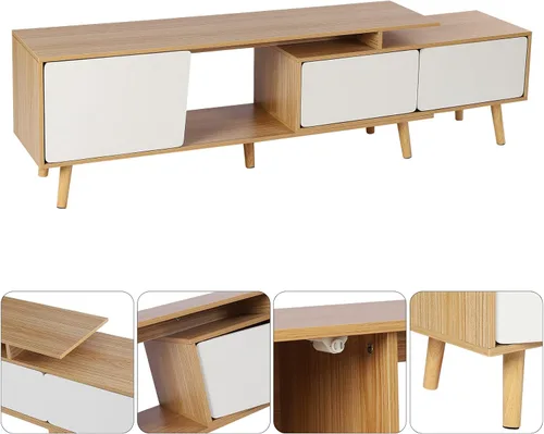 Miniatura 7 de Gdrasuya10 Soporte de TV de 47.2 pulgadas, moderno mueble de TV de estilo rural, consola de TV de perfil bajo, estante ajustable de mediados