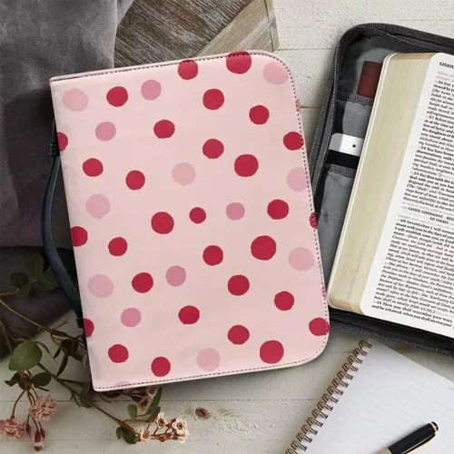 Miniatura 5 de Funda de cuero para la Biblia para hombres, funda de Biblia con patrón de bola roja, bolsa grande para la Biblia con asa bolsa de mano