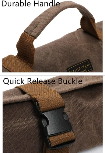 Miniatura 4 de Denifiter Bolsa de herramientas, lona encerada resistente de 16 onzas, organizador de herramientas, (L) 25 pulgadas x 14.5 pulgadas de alto, gris