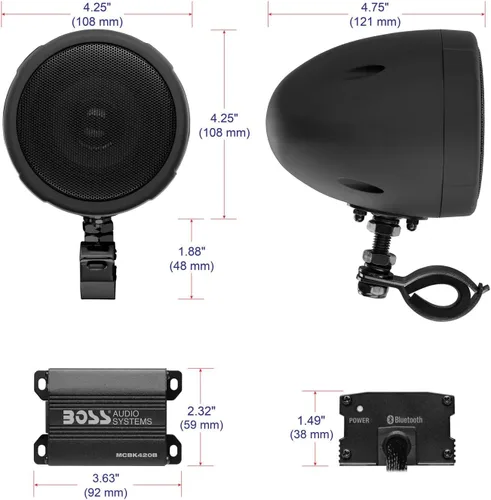 Miniatura 6 de BOSS Audio Systems MCBK420B Paquete de altavoces de 3 pulgadas para motocicleta y amplificador de 2 canales - Bluetooth, resistente a la intemperie