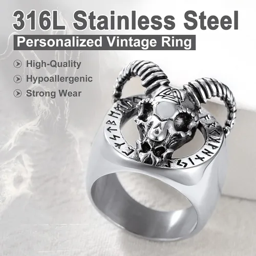 Miniatura 5 de U7 Men's Punk Ring Stainless Steel Black Gold Color Signet Ring, Cool Costume Rings -with Gift Box