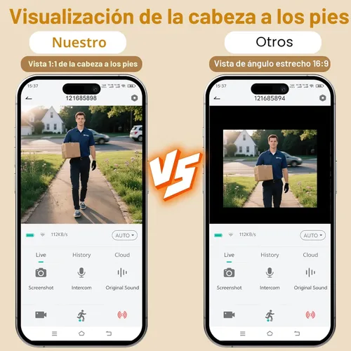Miniatura 2 de Timbre con cámara inalámbrico, video FHD de 2K de arriba a abajo, sin suscripción, comunicación bidireccional, timbre de video inteligente