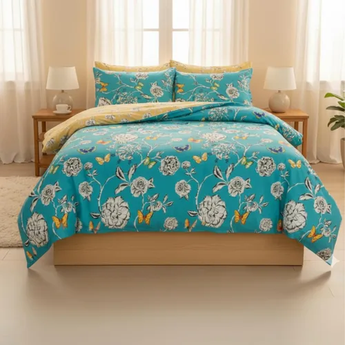 Miniatura 6 de Tache - Funda de edredón floral colorida color aguamarina, Mariposa de las Maravillas - Lujoso algodón reversible con cremallera y lazos