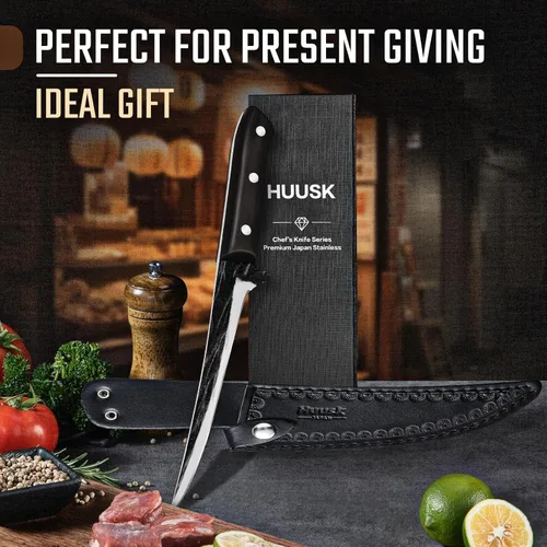 Miniatura 7 de Huusk Cuchillo de filete de pescado con funda – Cuchillos de deshuesado forjados a mano de 7 pulgadas para recortar carne, cuchillos japoneses