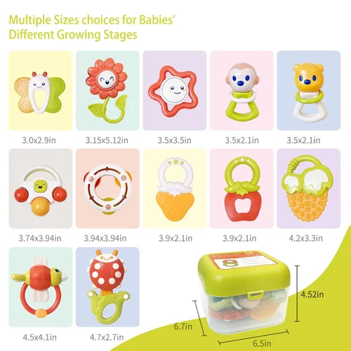 Miniatura 6 de Cuterabit Juego de 12 Sonajeros para Bebés con Estuche de Almacenamiento, Juguetes de Dentición para Bebés, Regalo de Navidad para Recién Nacidos