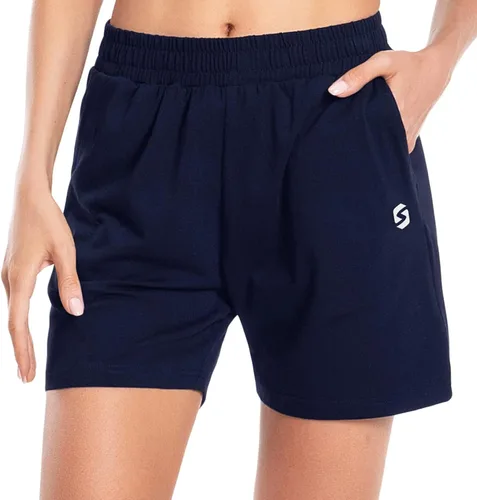 Miniatura 7 de Pantalones cortos de algodón para mujer de 5 pulgadas, pantalones cortos con bolsillos profundos para descansar, gimnasio, yoga, caminar, atletismo