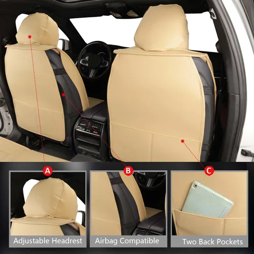 Miniatura 2 de MIROZO - Juego completo de fundas para asientos de cuero para automóvil, fundas de cuero para asientos de automóvil, protectores de asientos de Beige