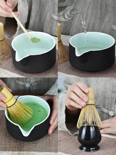 Miniatura 4 de Juego de herramientas de matcha Artcome Premium en negro, incluye tazón de matcha con asa, batidor, soporte, cuchara y manual