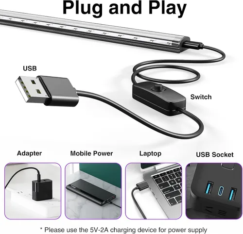 Miniatura 2 de Onforu 2 paquetes de barra de luz negra LED de 10W, 30 cm, tubo de luz negra USB, barras de luz negra con interruptor, luz negra para póster