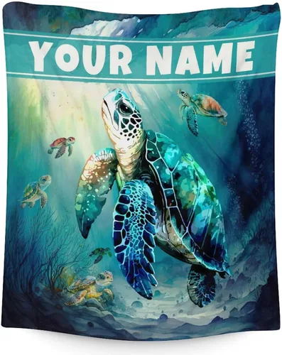 Miniatura 9 de Manta de tortuga para regalo, manta de 40 x 30 pulgadas, cálida, acogedora, suave, manta de regalo de tortuga marina para niñas y niños, decoración