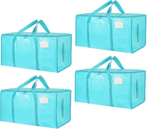 Miniatura 18 de Paquete de 4 bolsas de mudanza extra grandes y resistentes, bolsas de almacenamiento impermeables con asas y cremalleras, plegables para dormitorio