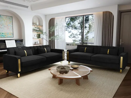 Miniatura 13 de Sofá de dos plazas para sala de estar, sofá de terciopelo beige de 86 pulgadas con 2 almohadas y patas de metal dorado, sofá tapizado moderno sofá