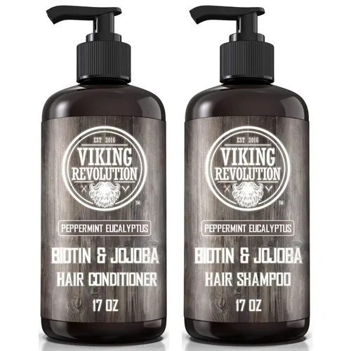 Viking Revolution Biotin - Juego de champú y acondicionador para hombre, juego de champú y acondicionador de eucalipto con aceite de jojoba y menta,