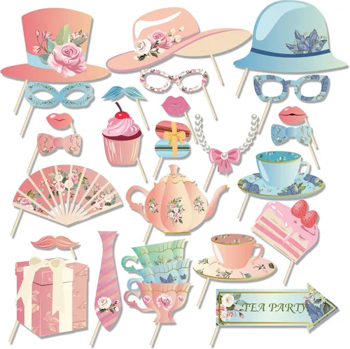 Miniatura 2 de 25 accesorios para cabina de fotos para fiestas de té, suministros de fiesta floral, decoraciones de cumpleaños de jardín de té