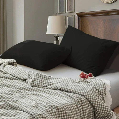 Miniatura 4 de BEDSUM Juego de 2 fundas de almohada de microfibra tamaño Queen, suaves, resistentes a las arrugas y de fácil cuidado con cierre de sobre para Negro