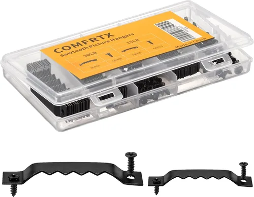 Miniatura 8 de Paquete de 60 Colgadores de Cuadros con Dientes de Sierra – Kit de Colgado de Pared Pequeño y Resistente, 2 Tamaños para Marcos de Fotos, Arte