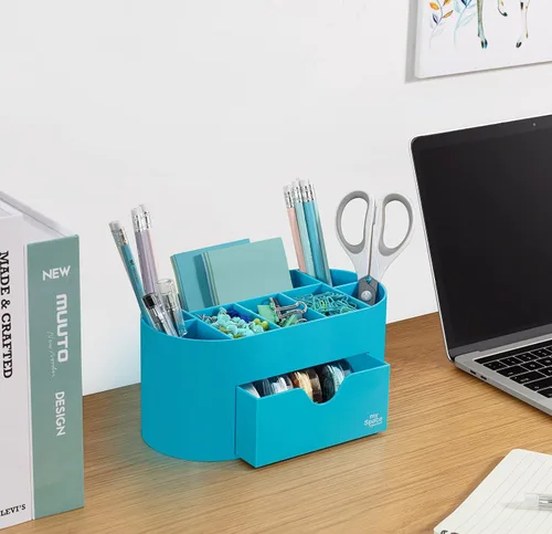 Miniatura 4 de My Space Organizers Organizador de escritorio azul para suministros de oficina y accesorios de escritorio, soporte para bolígrafos, organización
