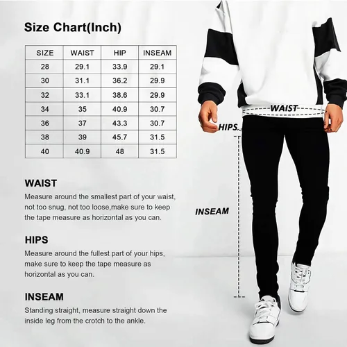 Miniatura 4 de WULFUL Pantalones de mezclilla ajustados para hombre, pantalones elásticos de pierna cónica, cintura expandible
