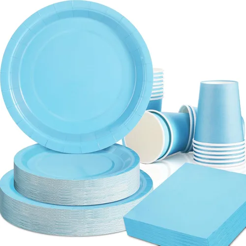 Miniatura 18 de Juego de 350 platos de papel floral, platos desechables con borde dorado para 50 invitados, suministros de fiesta para adultos, jardín, fiesta