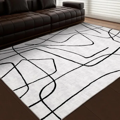 Miniatura 13 de YIHOUSE Alfombra lavable de 5 x 7 pies, moderna abstracta en blanco y negro, antideslizante, para dormitorio, oficina en casa (abstracto, 5 x 7 pies)
