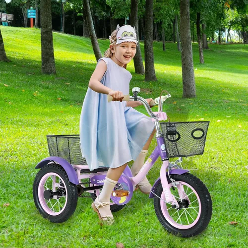 Miniatura 3 de Triciclo de 12 pulgadas, triciclo para niños, triciclo para niños, para edades 3+ ciclistas principiantes, con cesta delantera y trasera y asiento