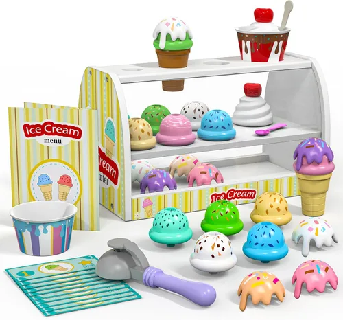 Juego de helado para niños – Regalos para niñas de 2, 3 y 4 años, tienda de juguetes de helados, tienda de juegos de simulación con delantal,