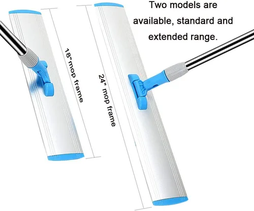 Miniatura 4 de Trapeadores húmedos de microfibra de 24 pulgadas, trapeador de piso plano resistente, mango ajustable con 4 trapos lavables