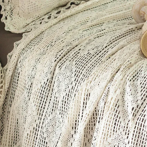 Miniatura 3 de ABREEZE Juego de ropa de cama vintage de algodón con ganchillo, colcha floral de encaje beige con fundas de almohada, 3 piezas, tamaño Queen