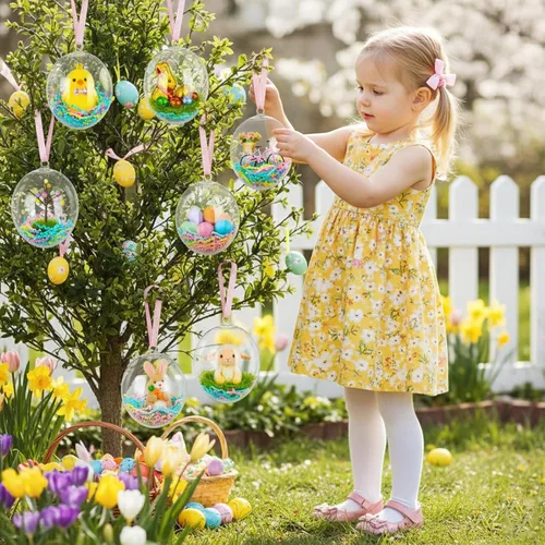 Miniatura 5 de Barelove Esferas transparentes rellenables para Pascua, 10 bolas transparentes para manualidades, esferas decorativas colgantes de plástico