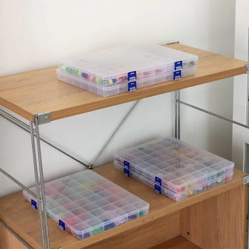Miniatura 9 de Paquete de 2 cajas de almacenamiento divisoras de plástico transparente de 48 rejillas, organizador transparente para cuentas, botones, joyas