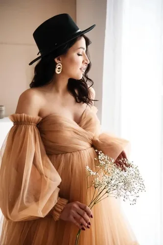 Miniatura 5 de Vestidos de maternidad de tul para sesión de fotos, batas de hombros descubiertos, manga larga, lencería nupcial, baby shower, vestidos de embarazo