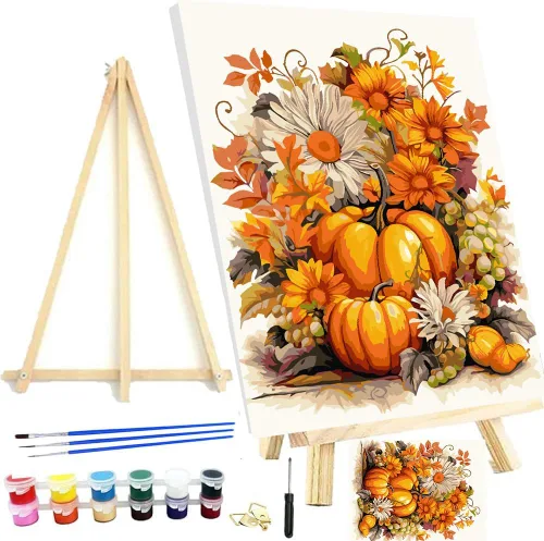 Meothan Kits de pintura por números para adultos enmarcados, pintura de otoño por números para adultos principiantes, kits de pintura de calabaza de