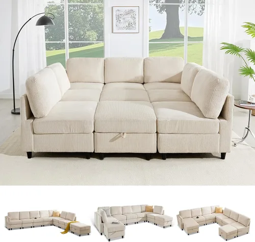 Miniatura 19 de KKL Sofá modular de 84 pulgadas, sofás de 3 plazas para sala de estar con almacenamiento, sofá modular de asiento profundo seccional, funda