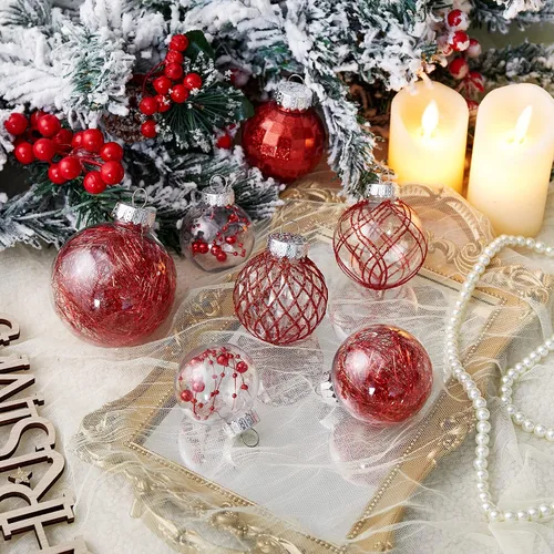 Miniatura 3 de CristBest Juego de 30 adornos de bolas de Navidad - Bolas de Navidad de plástico transparente inastillable de 60 mm / 2.36", juego de bolas de Rojo