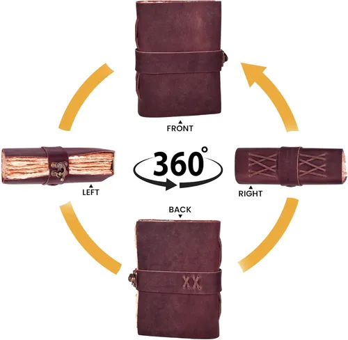 Miniatura 6 de Leather Village Cuaderno encuadernado en piel vintage para mujeres y hombres - Libro de sombras - Cierre con llave - 200 páginas de papel hecho a