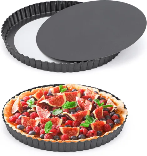 Miniatura 12 de Beasea Sartén para tartas de 10 pulgadas con parte inferior extraíble, sartén antiadherente para quiche con borde estriado, base suelta, bandeja