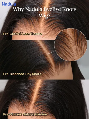 Miniatura 3 de Nadula Bye Bye Knots Peluca con Cordón Sin Pegamento de Ondas de Agua, Pelucas Frontales de Encaje Precortado 7x5 Húmedas y Onduladas de Cabello