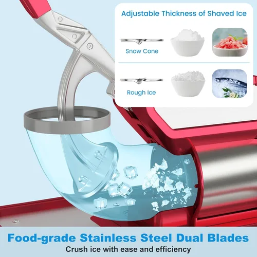 Miniatura 4 de COSTWAY Trituradora de hielo eléctrica, máquina de cono de nieve de 660 libras/h con cuchillas dobles, máquina de hielo afeitado aprobada por ETL