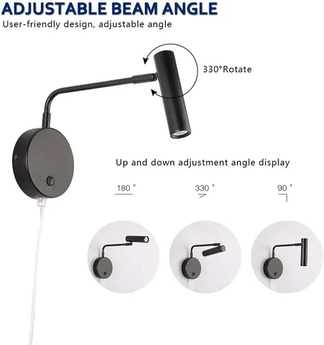 Miniatura 2 de Joossnwell Luces de pared con cable de enchufe, lámparas de pared industriales para dormitorio con interruptor de encendido y apagado, blanco