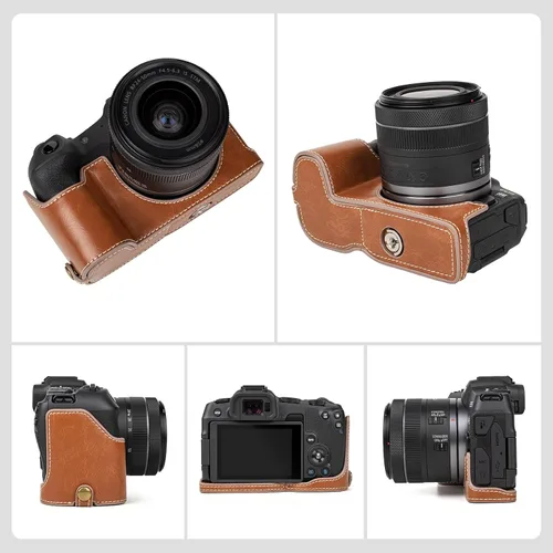 Miniatura 8 de MUZIRI KINOKOO Funda para cámara Canon EOS R8/RP DSLR, estilo retro funda protectora de piel sintética con agarre de mano y diseño inferior de Marrón