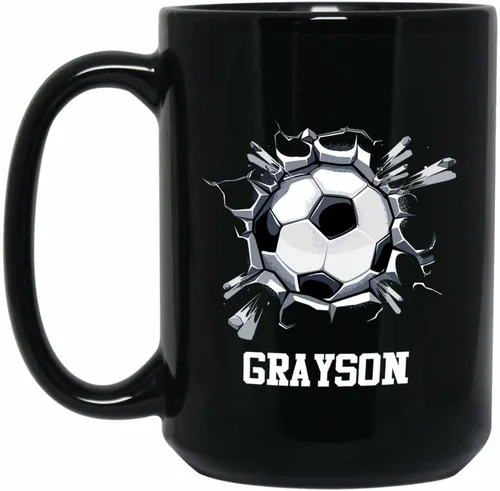 Miniatura 14 de Taza de café de fútbol personalizada con nombre, regalos para hombres, mujeres, amantes del fútbol, taza de cerámica negra personalizada de 11 onzas