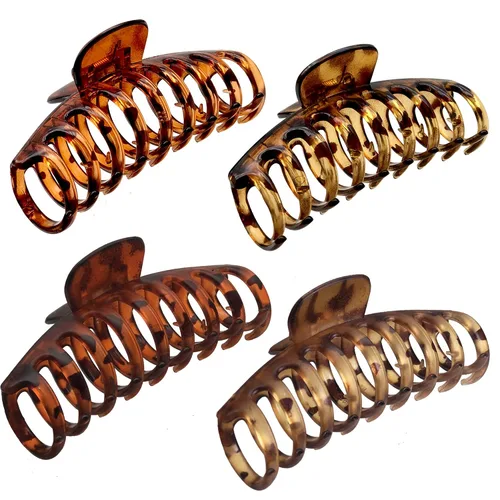 Miniatura 10 de OWIIZI Pinzas grandes para el cabello para mujer, 4.3 pulgadas, diseño de leopardo mate, pinzas para el pelo jumbo, antideslizantes, pinzas