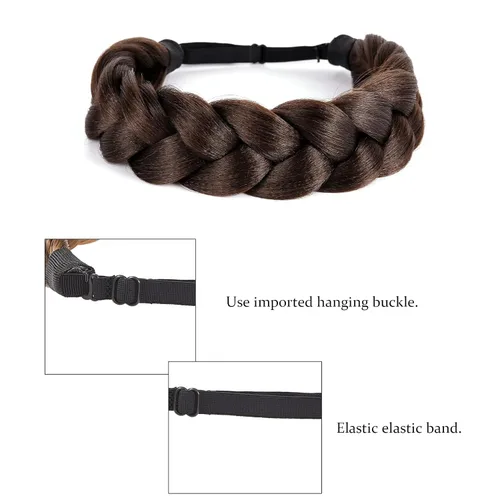 Miniatura 4 de Diadema trenzada bohemia de gran tamaño, trenzas anchas clásicas, correa elástica ajustable, peluca sintética, trenzas para mujer, accesorios