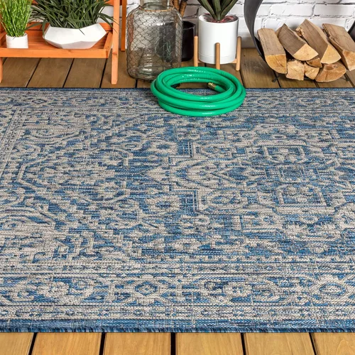 Miniatura 131 de Eyely BMS101D-28 - Alfombra de pasillo con textura de medallón de Santa Mónica Slesi, para interiores y exteriores, estilo costero, bohemio, Gris