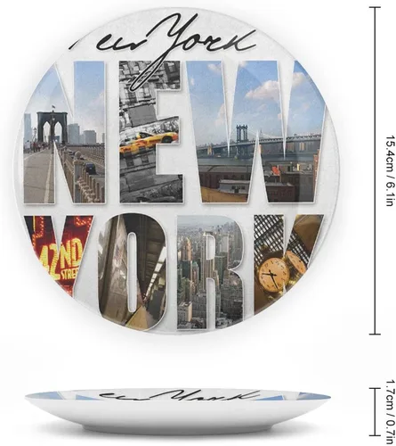 Miniatura 2 de XISUNYA Plato decorativo de 6 pulgadas, artesanía de cerámica de Nueva York, ciudad de Nueva York con diferentes áreas de impresión de Manhattan
