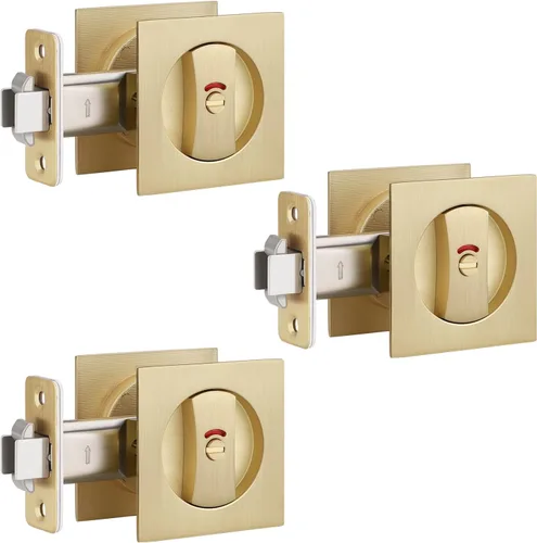 Miniatura 11 de Paquete de 1 herrajes para puerta de bolsillo con indicador rojo-verde, manijas de puerta de bolsillo de privacidad negras